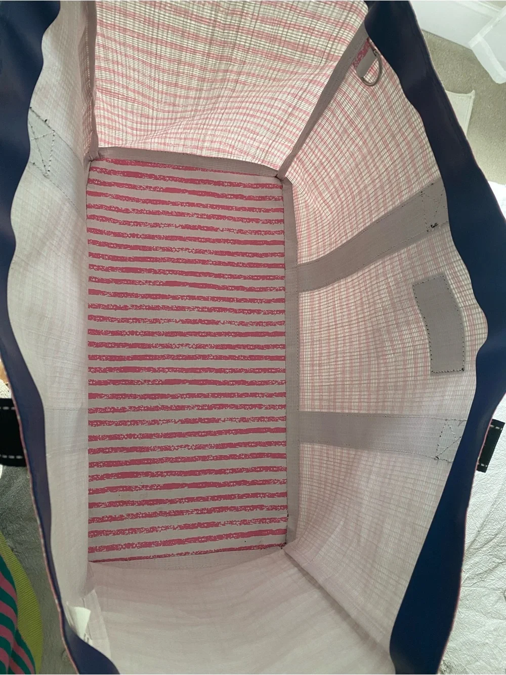 Scout Pink and White Striped waterproof Tote with Navy Handles - Picture 4 of 4